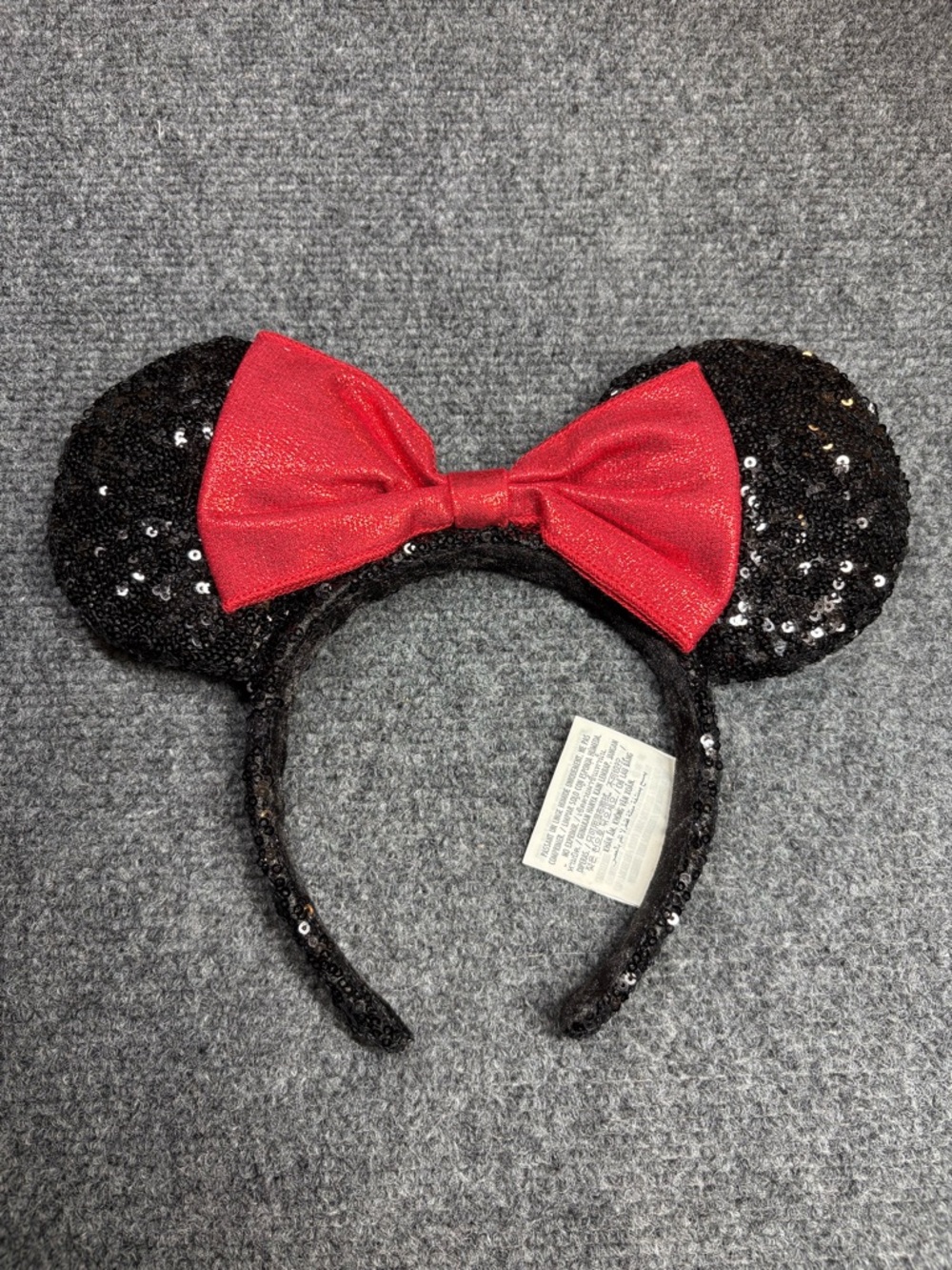 Disney Black Sequin Minnie Ear Headband with Red satin Bow